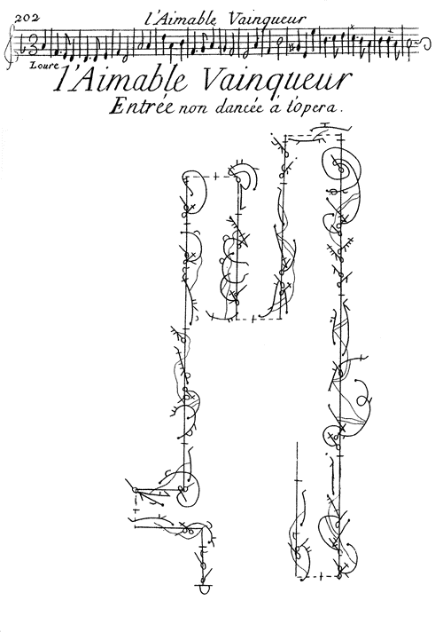 L'Aimable Vainqueur, Choreography by Louis-Guillaume Pcour,  Entre pour un homme, Beauchamp-Feuillet notation, 1704