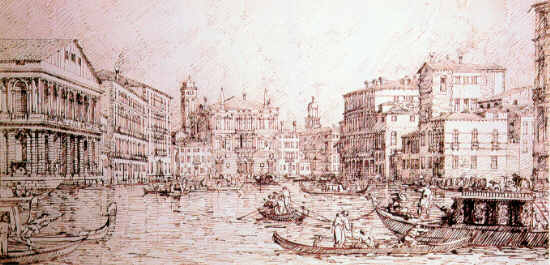 Venise, le Grand Canal. Gravure de Canaletto (Giovanni Antonio Canal, dit) 1697-1768.