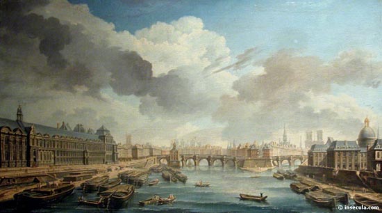 Paris, la Grande Galerie du Louvre, le Pont-Neuf et le Collge des Quatre-Nations. Peinture de Nicolas-Jean-Baptiste Raguenet (1715-1793). Muse Carnavalet, Paris, 1756.